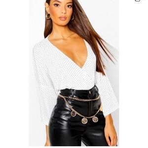Boohoo White Polka Dot Wrap Top